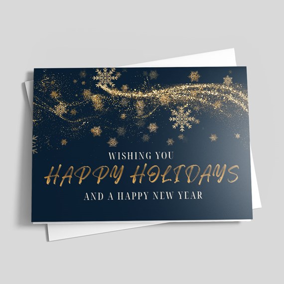 holiday greeting card with snowflakes and glitter