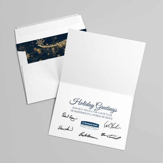 holiday greeting card with snowflake design and customizable text area
