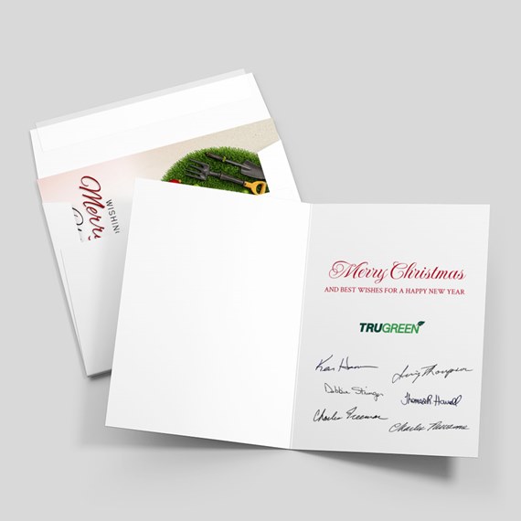 greeting card with gardening theme and holiday message