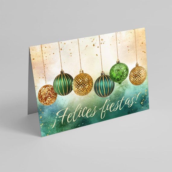 greeting card with ornaments and festive text