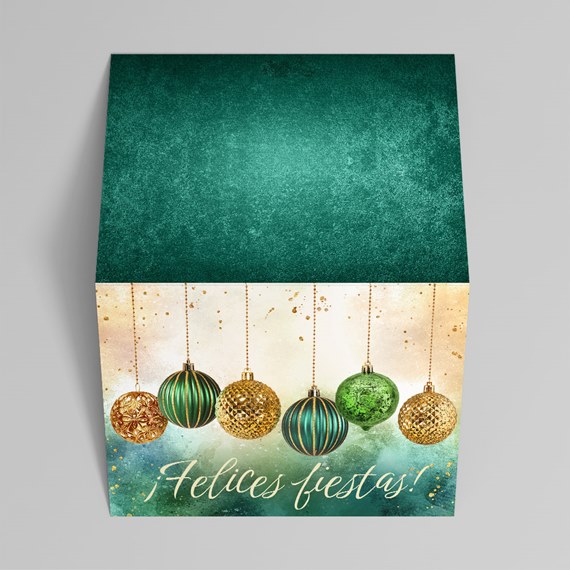 festive holiday design with hanging ornaments and customizable text area