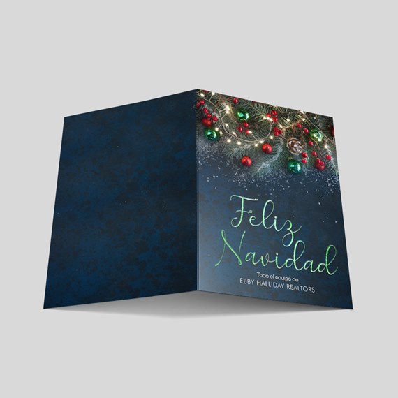 holiday greeting card with festive decorations and text