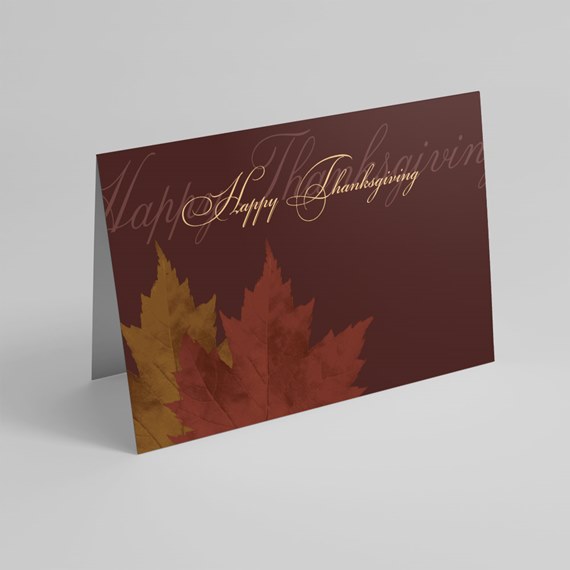 Thanksgiving card with leaves and customizable text area