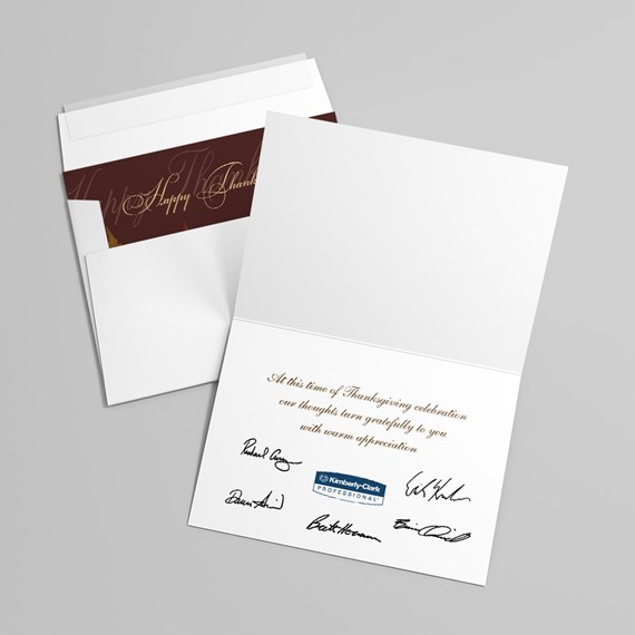 thanksgiving card with customizable text area and logo placeholder
