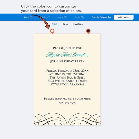 invitation card with decorative elements and customizable text area