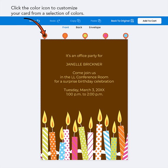 birthday invitation with colorful candles and brown background