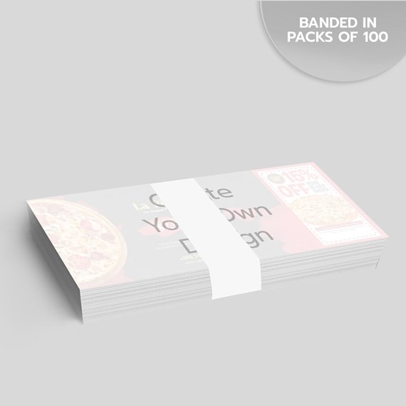 stack of cards with pizza design and coupon area