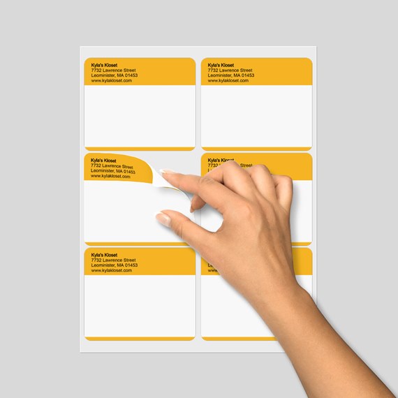 sheet of customizable labels with yellow header and white areas