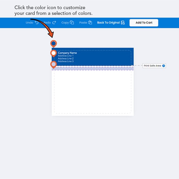 customizable card design with blue header and purple border