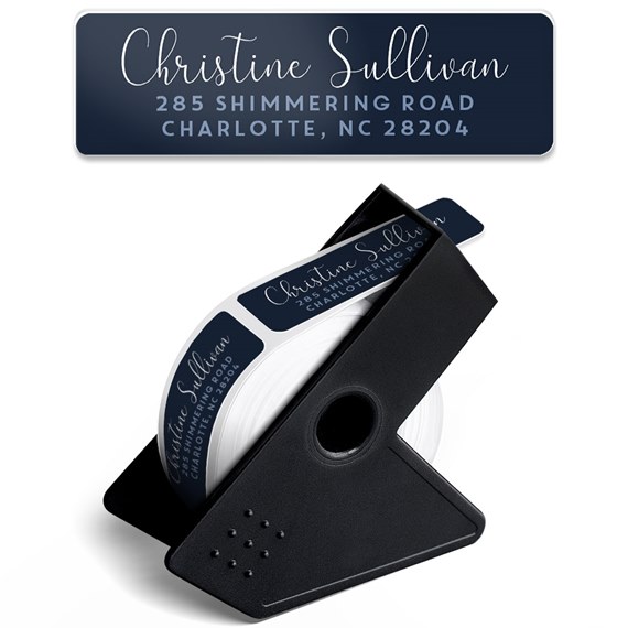 tape dispenser with white tape and navy label