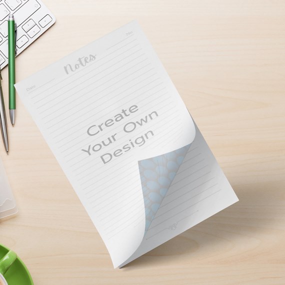 notepad with customizable text area and blue patterned design
