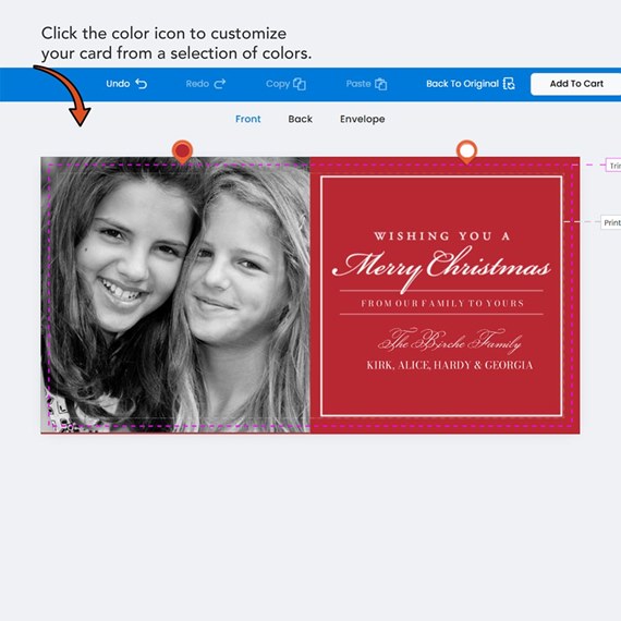 photo placeholder with decorative red border and printed text