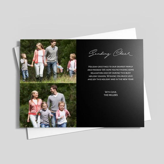 holiday card with photo placeholders and decorative text