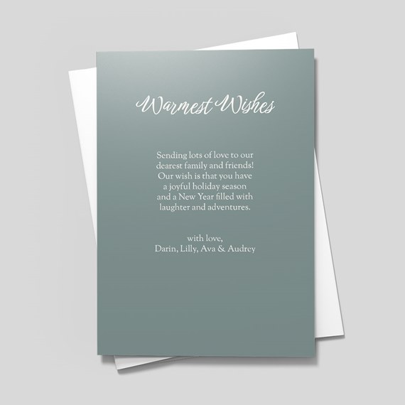 teal greeting card with white text and envelope