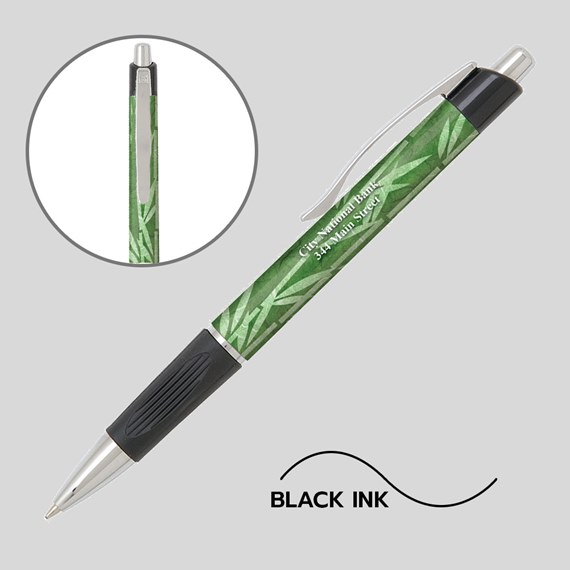 green bamboo design pen with black grip and silver clip