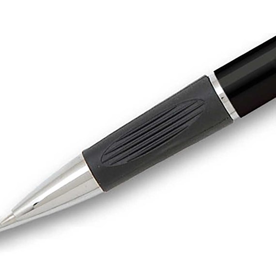 black pen with chrome tip and gray grip