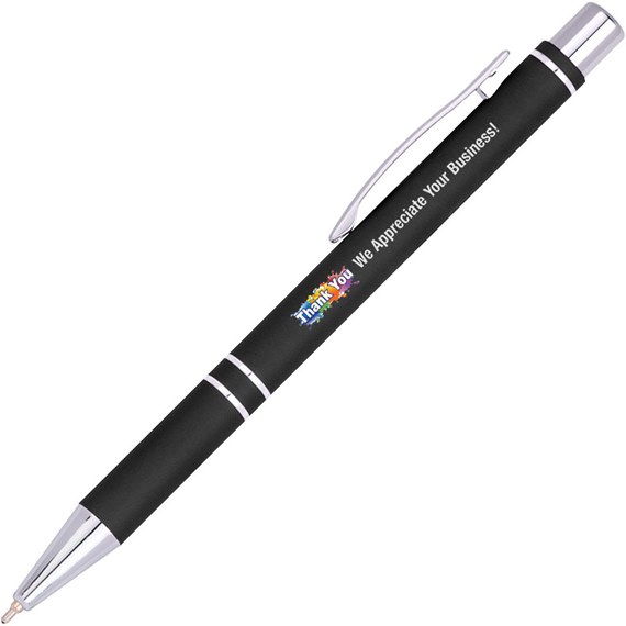 black pen with colorful text