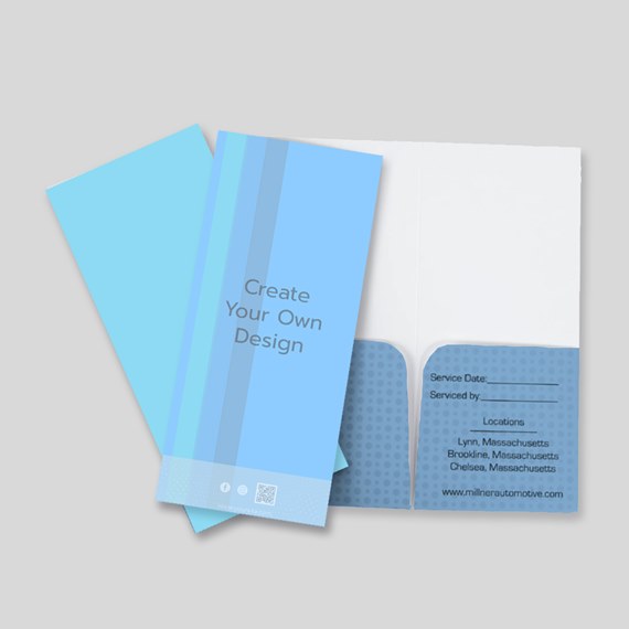 tri-fold brochure with customizable text area and dotted blue background
