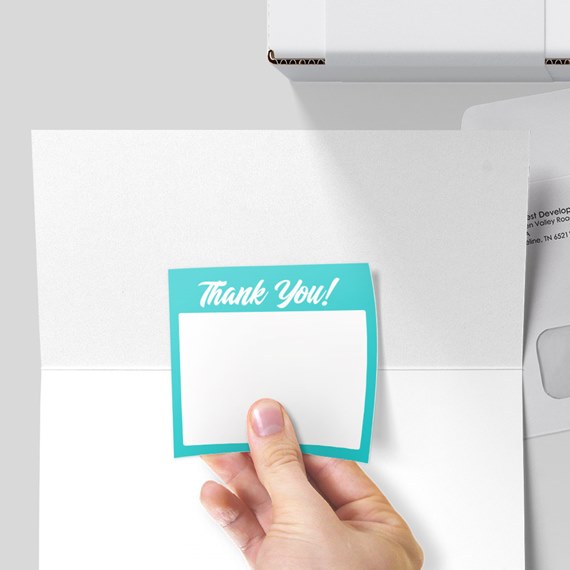 turquoise thank you card with customizable text area
