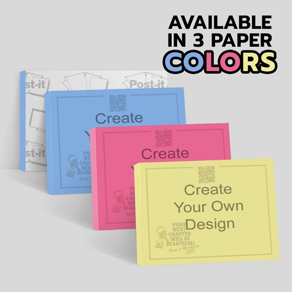 three stacks of note cards in blue, pink, and yellow with text areas