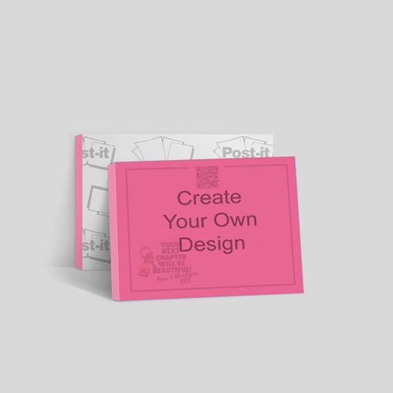 pink sticky note pad with customizable text area and QR code