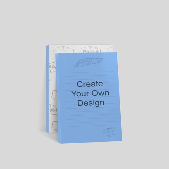 blue notebook with lined pages and feather illustration
