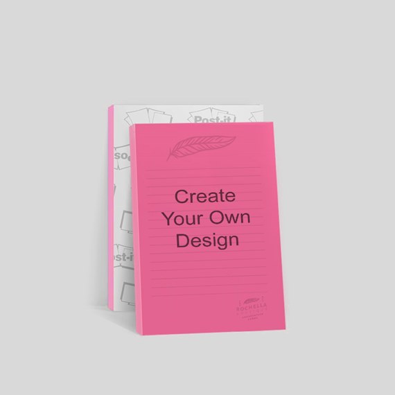 pink notepad with lines and feather illustration, customizable text area