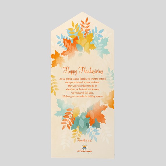 Thanksgiving card with autumn leaves and text