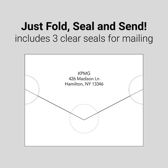 white envelope design with black outline and text, clear seal areas