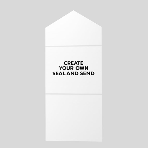 white seal and send card with black text